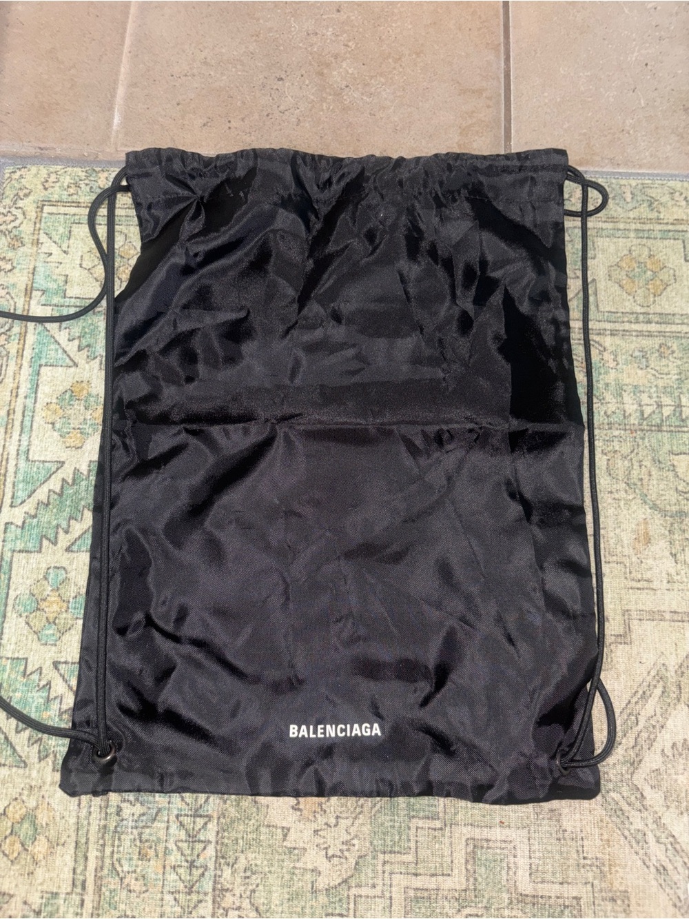 Balenciaga Black Drawstring Backpack with White Logo